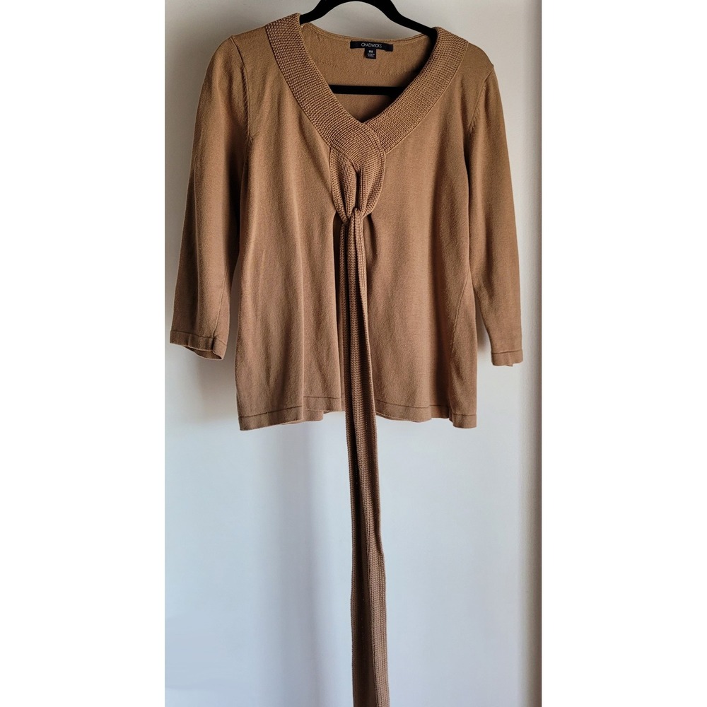 Chadwicks Womens Sweater PM Tan V-Neck Long Sleeve Pullover Top Knit